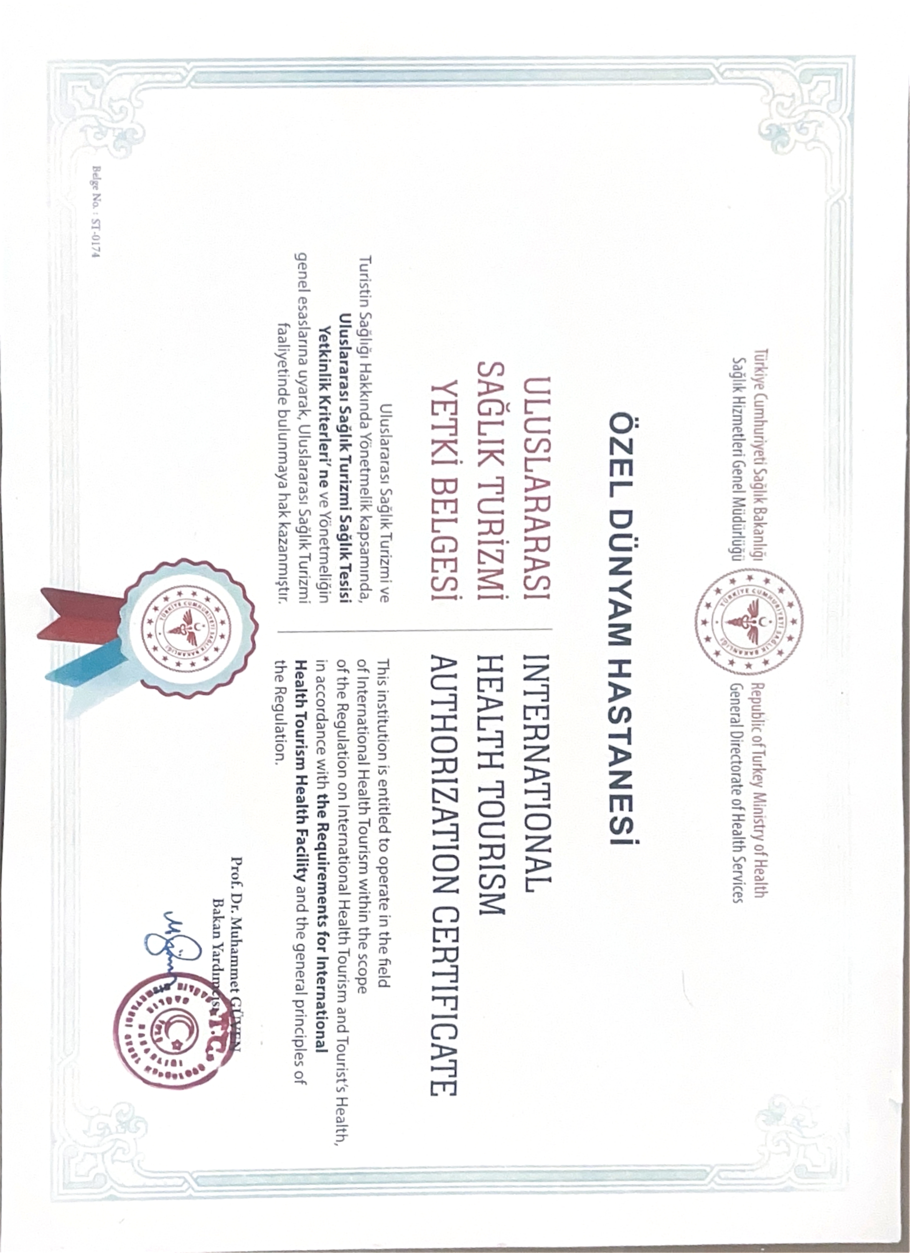 Sağlık Turizmi Yetki Belgesi